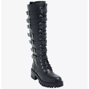 ISO Black Multi-Buckle Knee-High Combat Boots Hot Topic 7